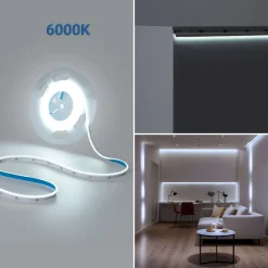 Tira LED COB 24V DC monocolor - Emisión lateral - 9W/m - 8mm - IP20 - Corte c/ 3cm - Rollo de 5 metros