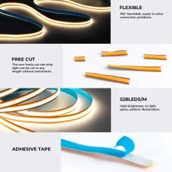 Tira LED COB 24V DC -Monocolor - FREE CUT - 11W/m - 8mm - IP20 - Rollo de 5 metros