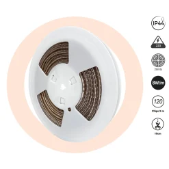 Tira LED 220V AC - Monocolor - 8W/m - 6.5mm - IP44 - 20 metros - 120ch/m