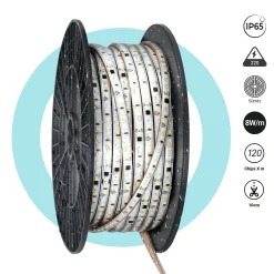 Tira LED 220V AC - Monocolor - 8W/m - 10mm - IP65 - 50 metros - 120ch/m