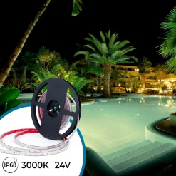 Tira LED 24V DC sumergible - Monocolor - 9.6W/m - 10mm - IP68 - 5 metros - 120ch/m