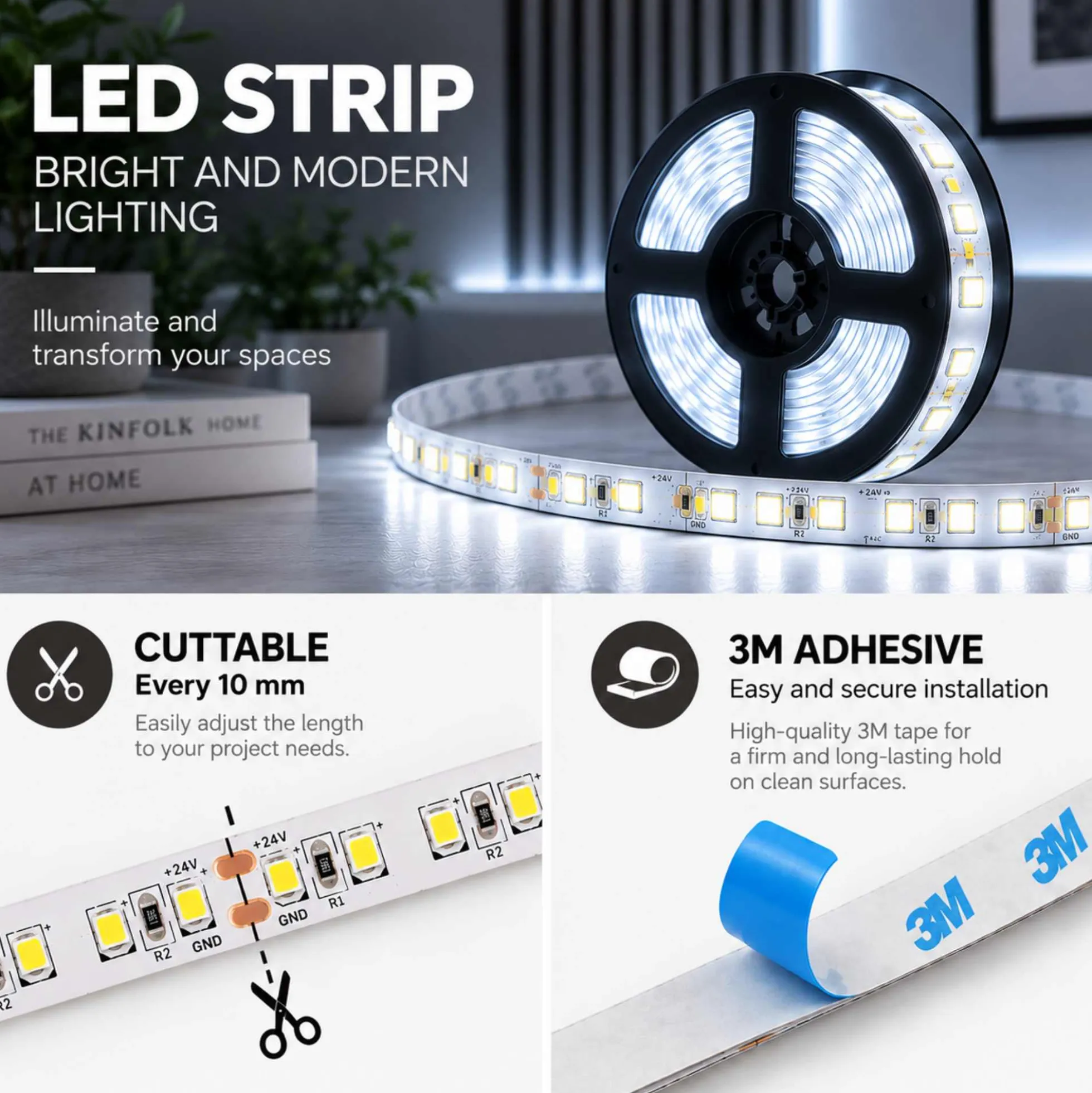 Tira LED 24V DC - 18W/m - Monocolor - 10mm - IP20 - Rollo 5 metros - 120ch/m