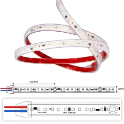 Tira LED 220V - 300W (2400xSMD2835) - 12mm - Apta exterior: IP67 - Rollo 20 metros