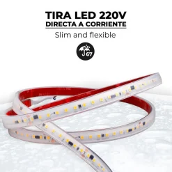Tira LED 220V - 300W (2400xSMD2835) - 12mm - Apta exterior: IP67 - Rollo 20 metros