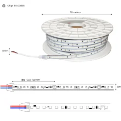 Tira LED 220V - 950W (6000xSMD2835) 12mm -  IP67 - Rollo 50 metros - Corte cada 10cm
