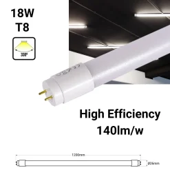 Tubo LED 120cm T8 - 18W - 140lm/W