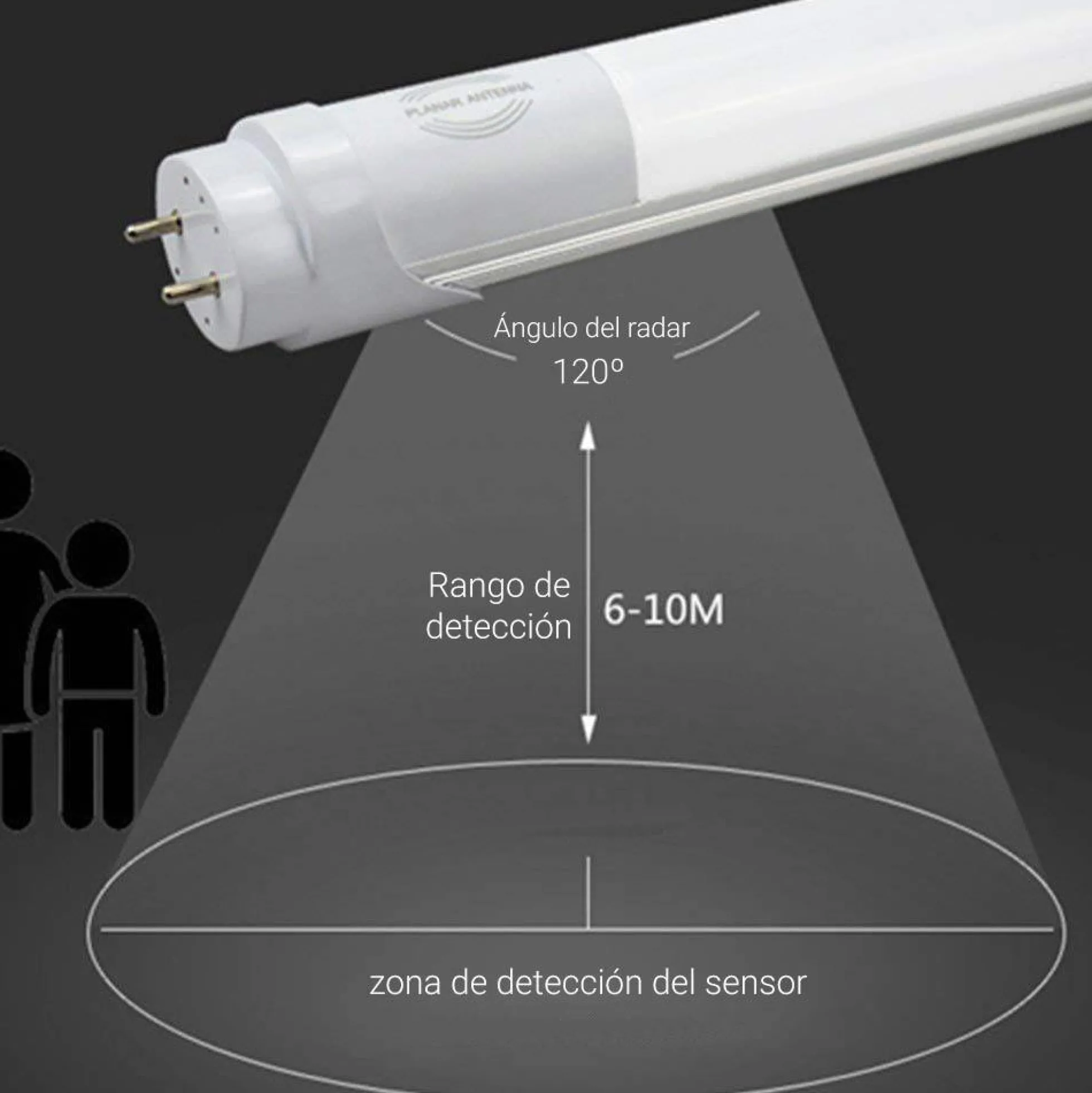 Tubo LED T8 150cm 24W con sensor microondas blanco 6000K cristal opal