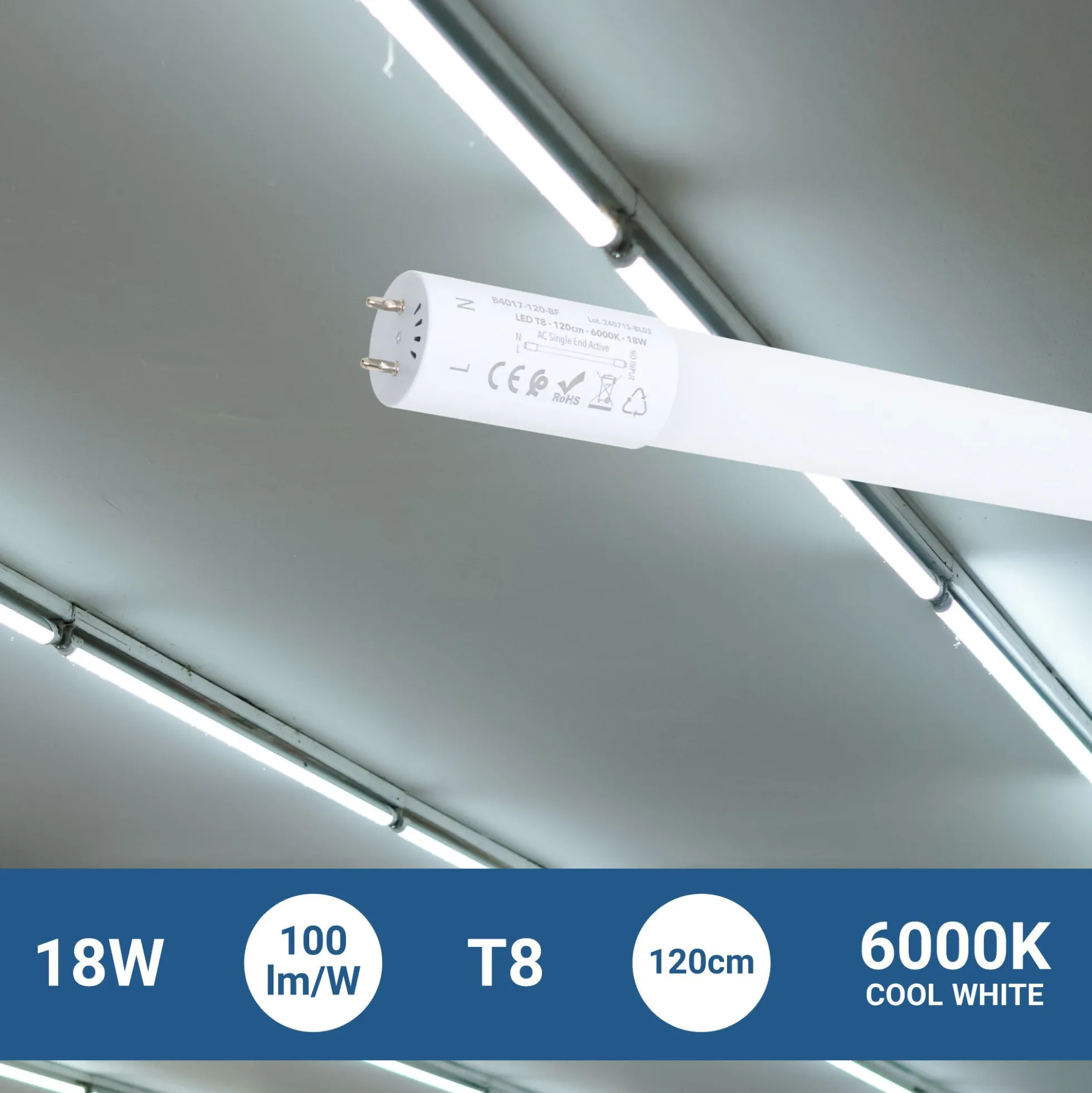 Tubo LED T8 con sensor de movimiento microondas 30-100% - 18W - 120 cm - 6000K
