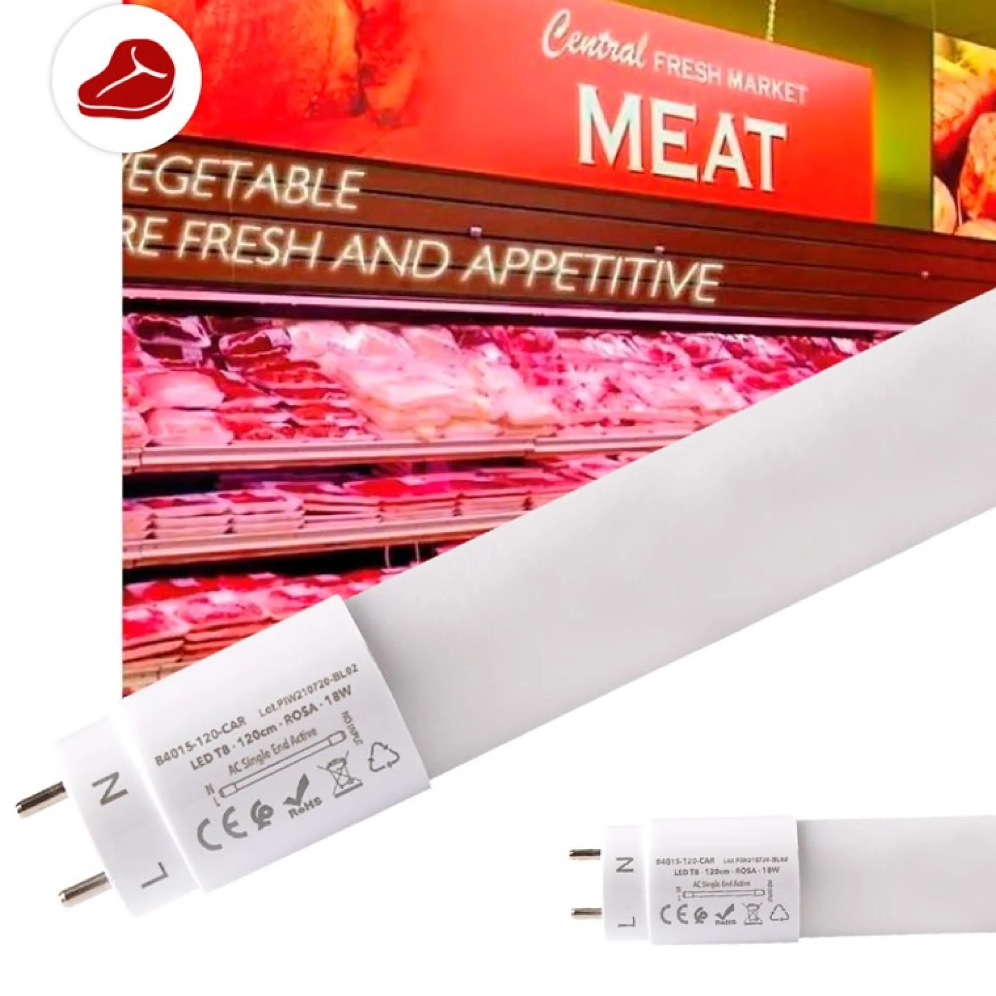 Tubo LED T8 especial carnicerías 120cm 18W