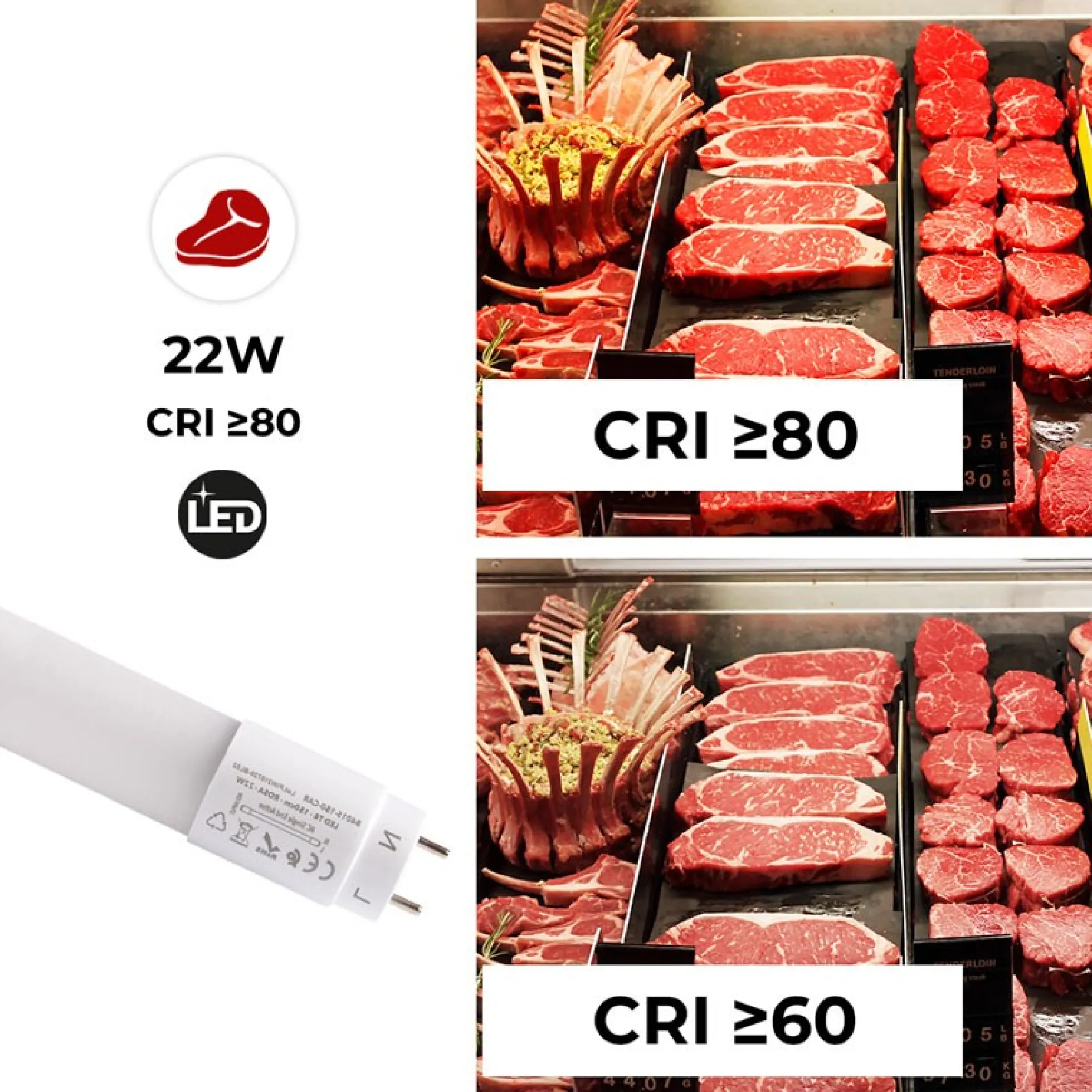 Tubo LED T8 especial carnicerías 150cm 22W