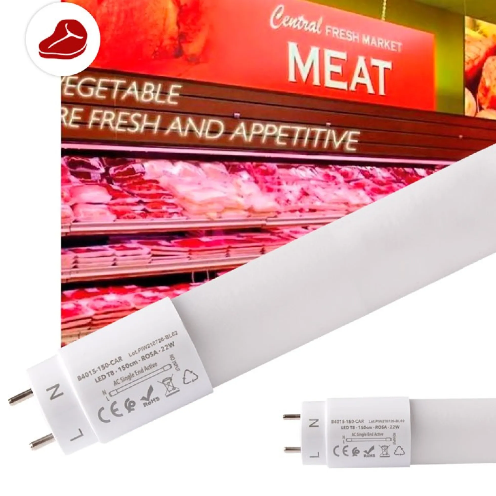 Tubo LED T8 especial carnicerías 150cm 22W