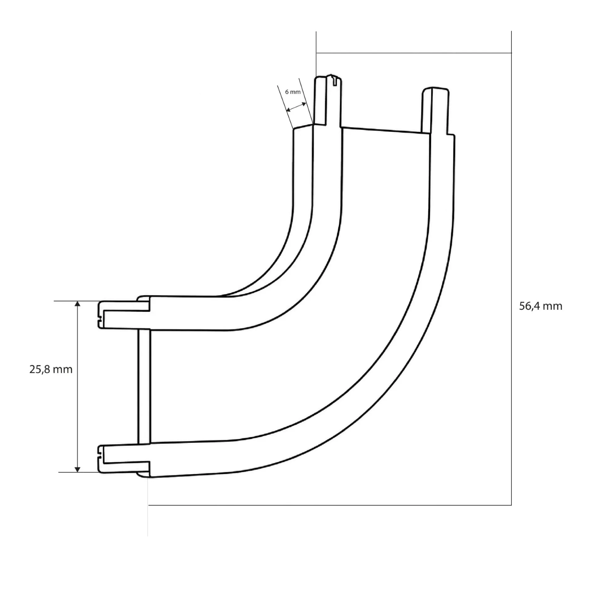 Unión curva 90 grados horizontal para carril magnético de superficie - 26mm