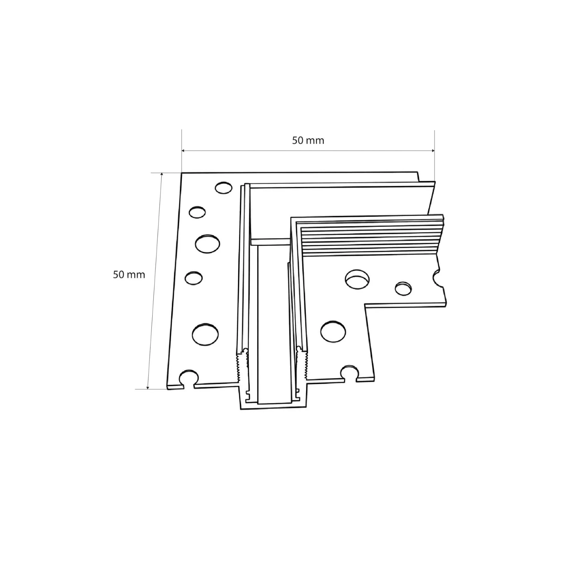 Unión 90 grados horizontal para carril magnético de integración/trimless - 10mm