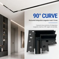 Unión 90 grados horizontal para carril magnético de integración/trimless - 10mm